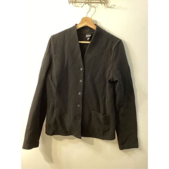 Eileen Fisher Black Textured Button Front Jacket Women’s cardigan blazer Minimal - Picture 2 of 13